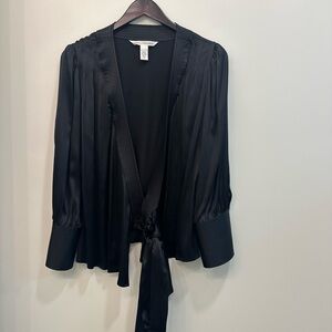 Diane Von Furstenberg Black Satin Tie-Front Blouse